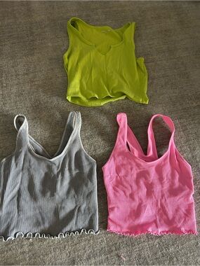 Free People Ribbed Tank Top Crop Set — Lime, Pink, Gray - ACCEPTING OFFERS